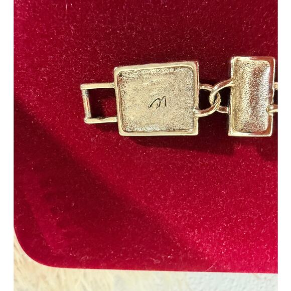 Vintage Enamel Panel Bracelet Gold Tone Boho Artisan Gemstone Link - Picture 4 of 5